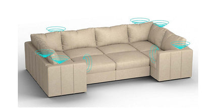 Lovesac – 8 Seats + 10 Sides Combed Chenille &amp; Lovesoft with 8 Speaker Immersive Sound + Charge System – Tan - 1772863756069_485