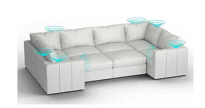 Lovesac – 8 Seats + 10 Sides Corded Velvet &amp; Lovesoft with 8 Speaker Immersive Sound + Charge System – Sky Grey - SKU_1772861586827_145