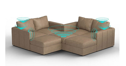 Lovesac – 7 Seats + 8 Sides Combed Chenille &amp; Standard Foam with 6 Speaker Immersive Sound + Charge System – Taupe - SKU_1772861528323_276