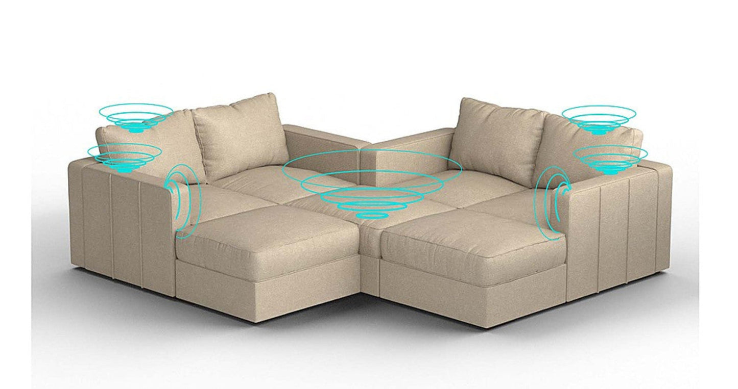 Lovesac – 7 Seats + 8 Sides Combed Chenille &amp; Lovesoft with 6 Speaker Immersive Sound + Charge System – Tan - 1772614105269_741