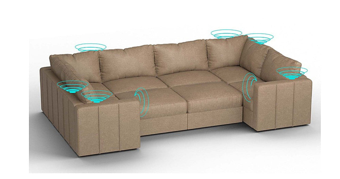 Lovesac – 8 Seats + 10 Sides Combed Chenille &amp; Standard Foam with 10 Speaker Immersive Sound + Charge System – Taupe - 1772865009363_321