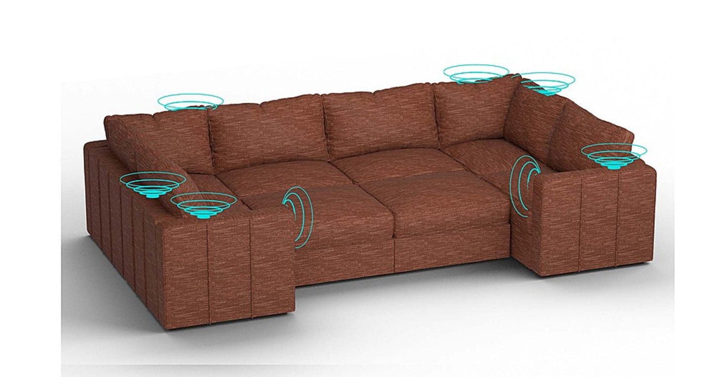 Lovesac – 8 Seats + 10 Sides Rained Chenille &amp; Standard Foam with 8 Speaker Immersive Sound + Charge System – Terracotta - 1772606852776_6