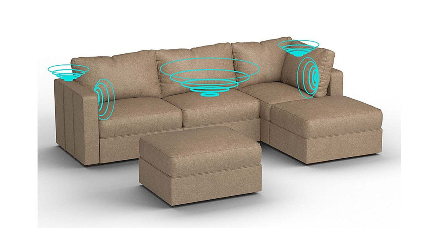Lovesac – 5 Seats + 5 Sides Combed Chenille &amp; Standard Foam with 8 Speaker Immersive Sound + Charge System – Taupe - 1772604889747_900