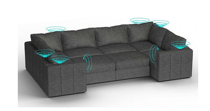 Lovesac – 8 Seats + 10 Sides Corded Velvet &amp; Lovesoft with 10 Speaker Immersive Sound + Charge System – Charcoal Grey - 1772864976197_913