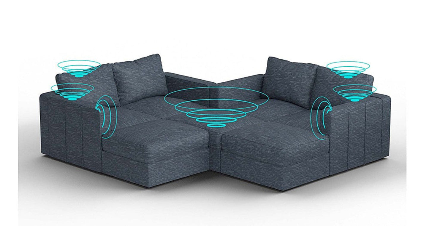 Lovesac – 7 Seats + 8 Sides Rained Chenille &amp; Lovesoft with 10 Speaker Immersive Sound + Charge System – Vintage Blue - 1772866215544_299