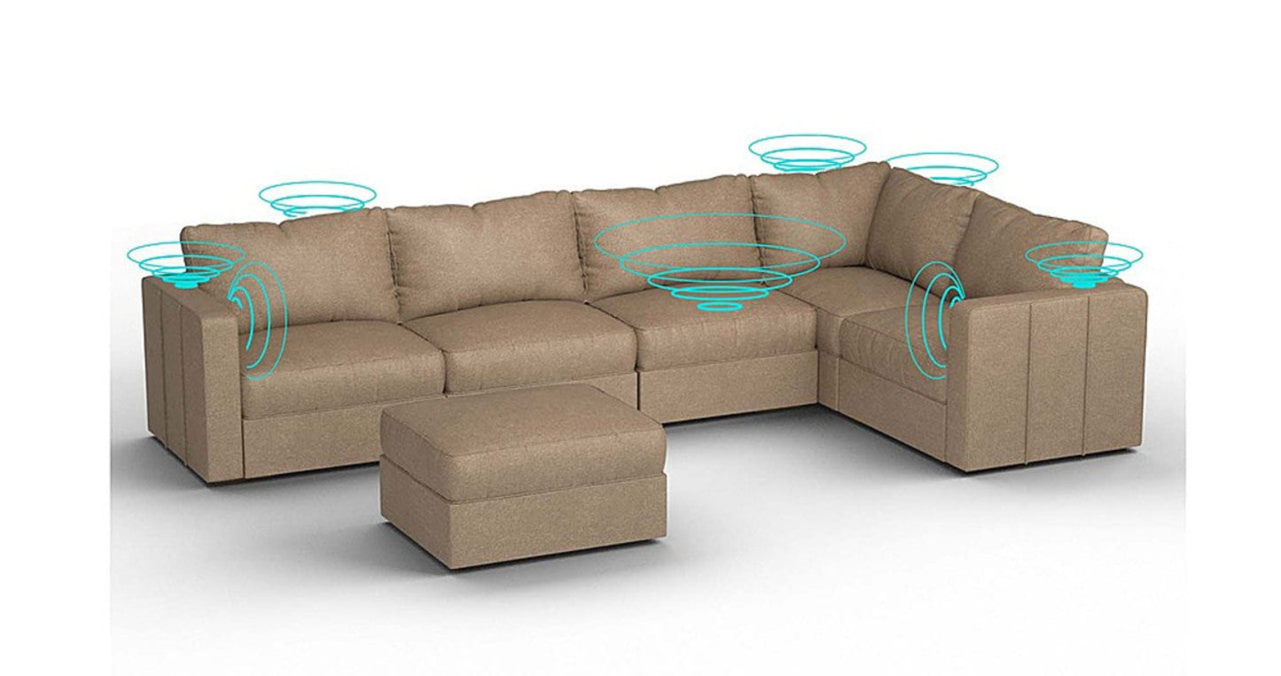 Lovesac – 6 Seats + 8 Sides Combed Chenille &amp; Lovesoft with 8 Speaker Immersive Sound + Charge System – Taupe - 1772608876114_127