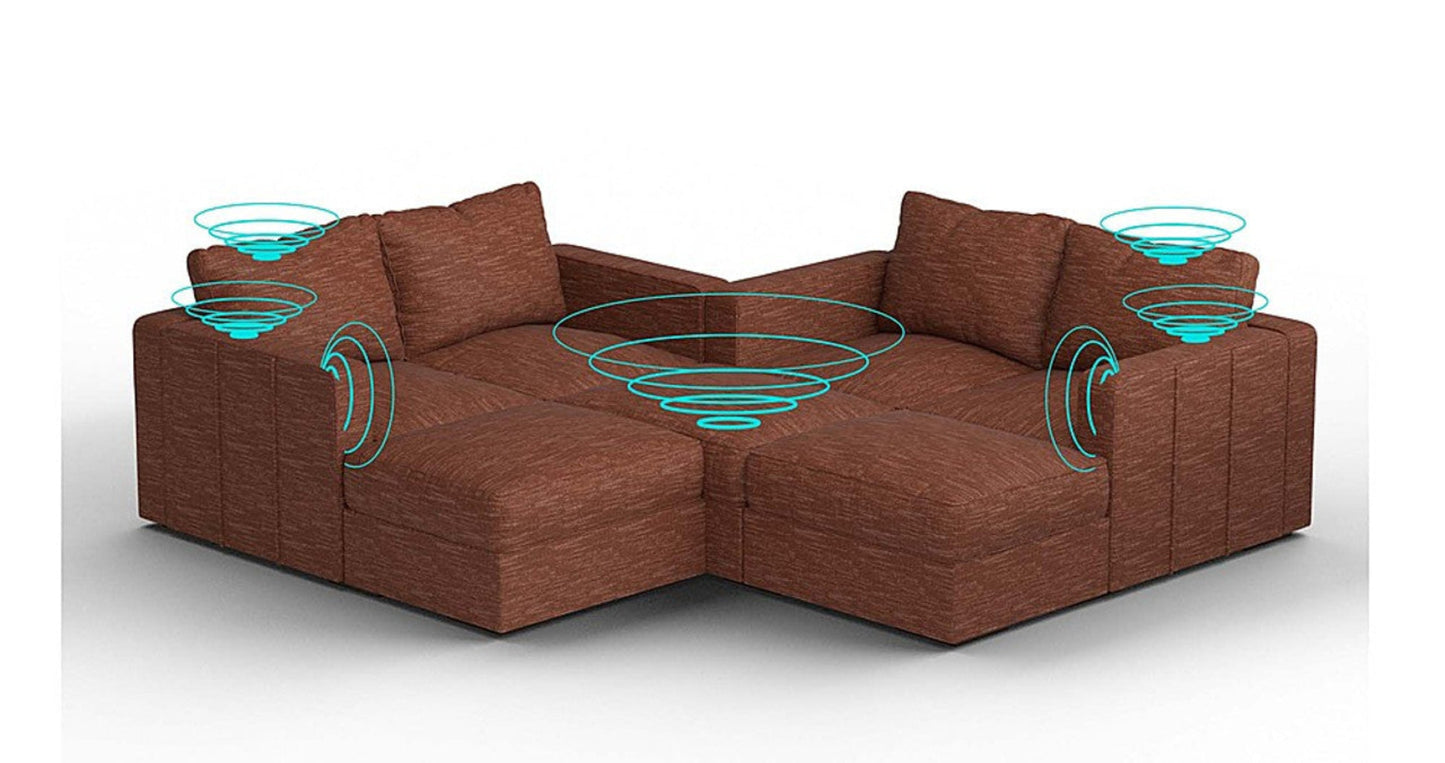 Lovesac – 7 Seats + 8 Sides Rained Chenille &amp; Lovesoft with 8 Speaker Immersive Sound + Charge System – Terracotta - 1772865015277_605