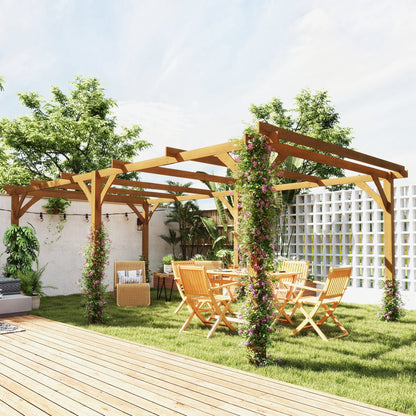 Outsunny 20' x 10' Wood Pergola with Sturdy Grape Trellis for Climbing Plants, Dark Brown - 84C-576V01DR
