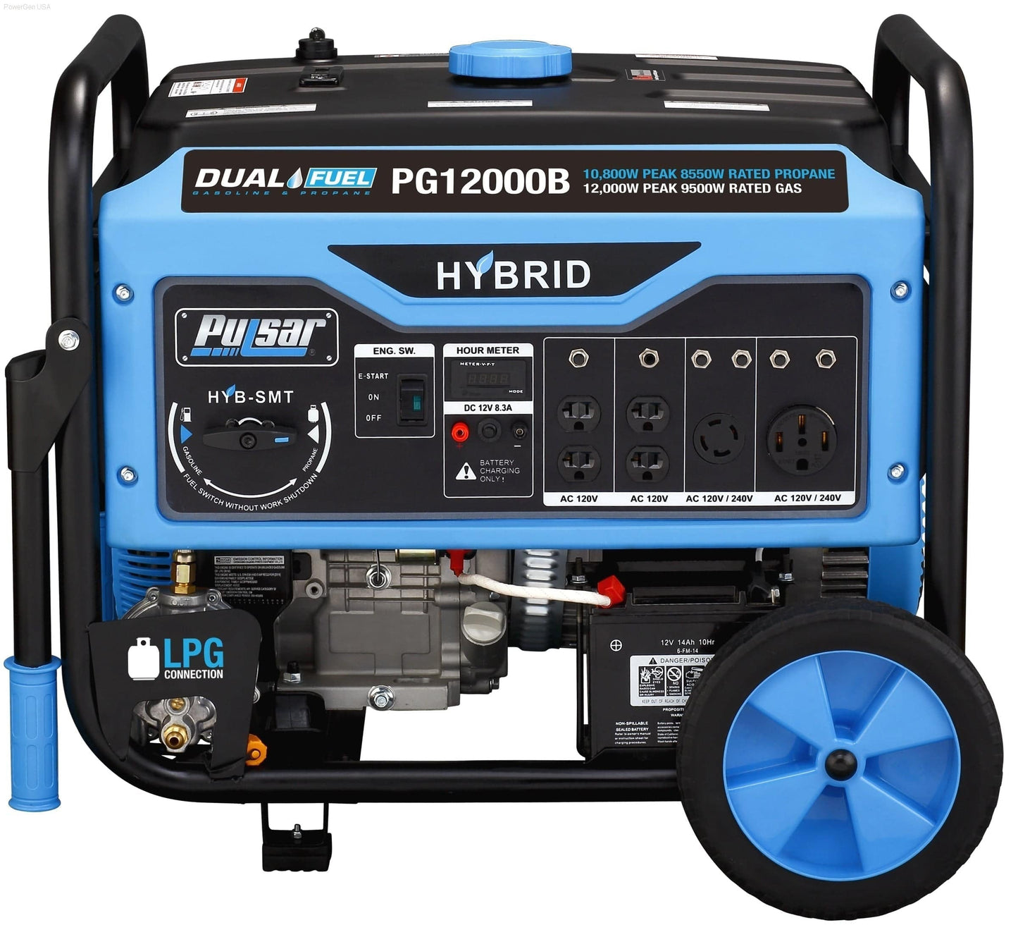 Pulsar 12000 Watt Generator - Dual Fuel Portable with Electric Start and Switch & Go Technology - PowerGen USA