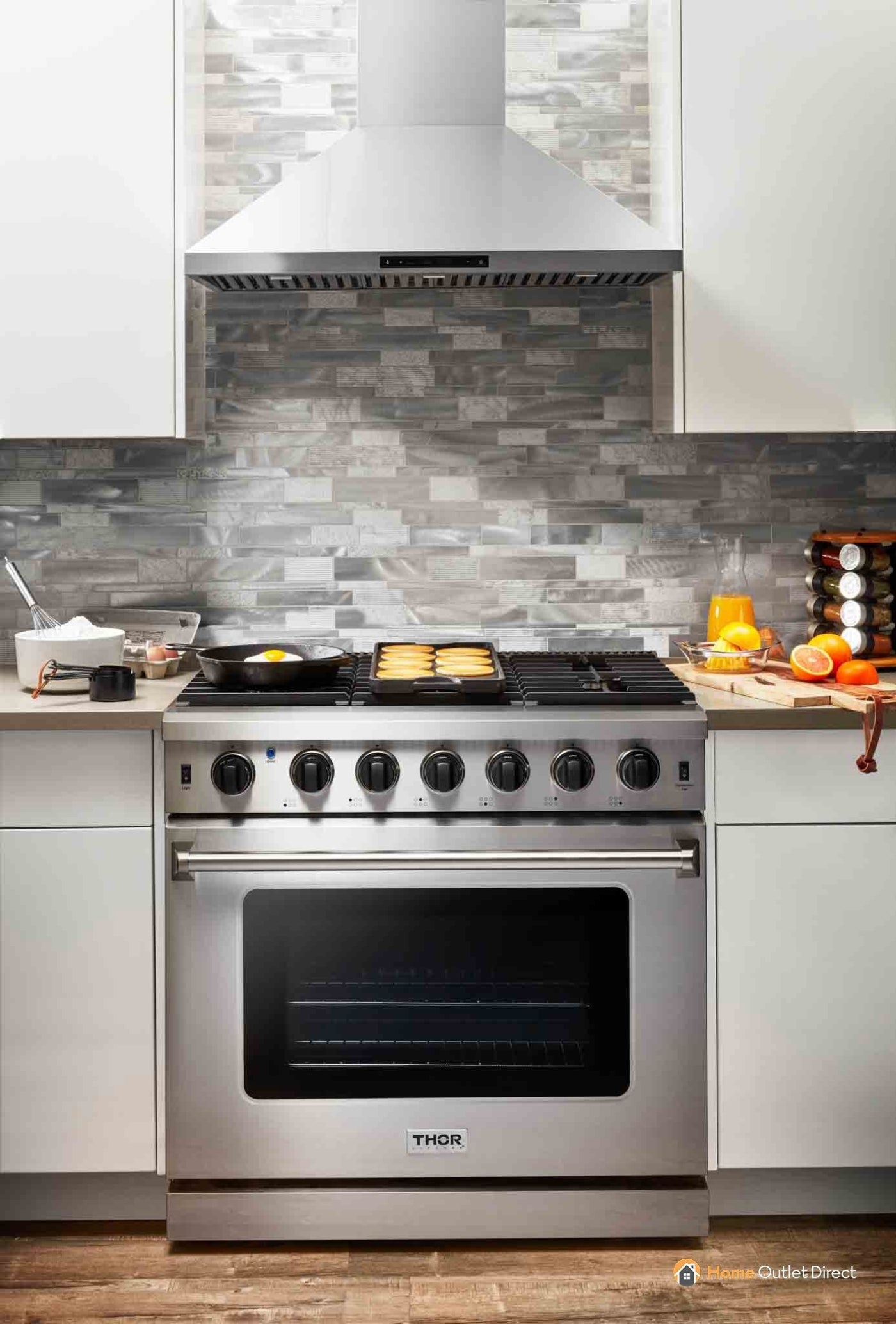 Thor Kitchen 2-Piece Appliance Package - 36-Inch Propane Gas Range  & Premium Wall Mount Hood in Stainless Steel - AP2-LRG36B-LP