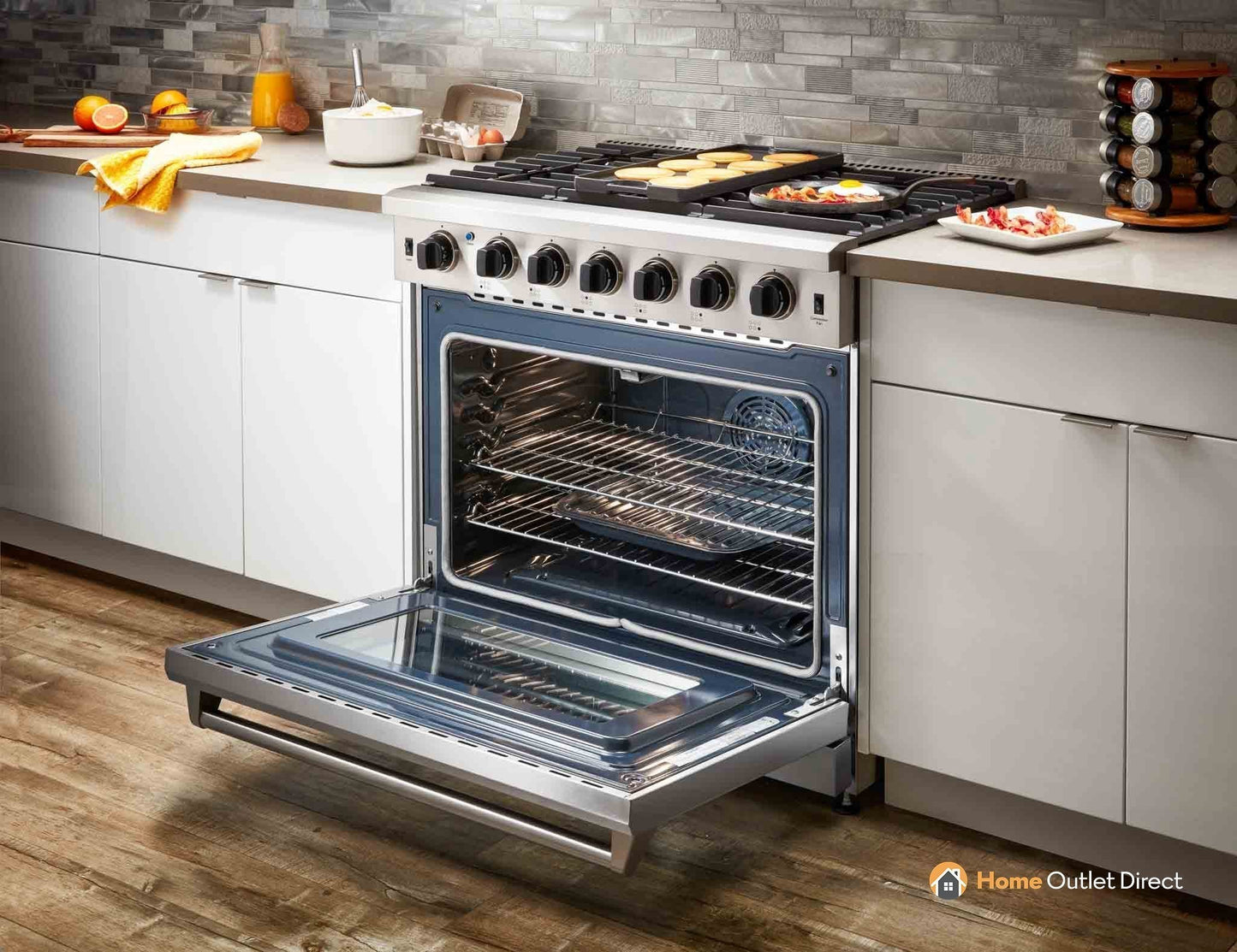 Thor Kitchen 4-Piece Appliance Package - 36-Inch Propane Gas Range, French Door Refrigerator, Dishwasher, and Microwave Drawer in Stainless Steel - APR4-LRG36-LP-MW