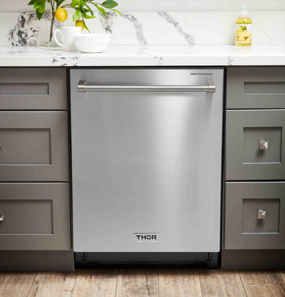 Thor Kitchen 4-Piece Appliance Package - 36-Inch Propane Gas Range, French Door Refrigerator, Dishwasher, and Microwave Drawer in Stainless Steel - APR4-LRG36-LP-MW