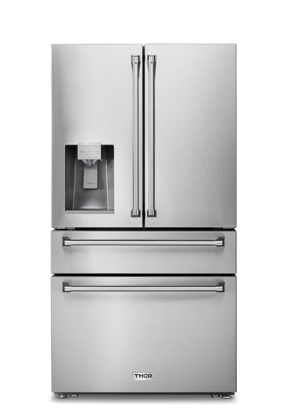 Thor Kitchen 6-Piece Pro Appliance Package - 48-Inch Dual Fuel Range with Propane Gas Cooktop , Refrigerator with Water Dispenser, Dishwasher, Pro Wall Mount Hood, Microwave Drawer, & Wine Cooler in Stainless Steel - APW6-HRD48C-LP