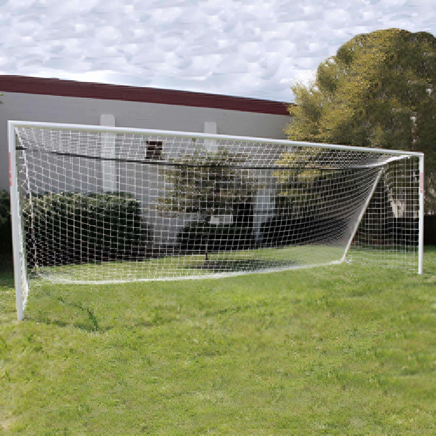Trigon Sports Soccer Goal 6 x 18 ft. Portable & Round Powder Coated White with Net - SG3618W