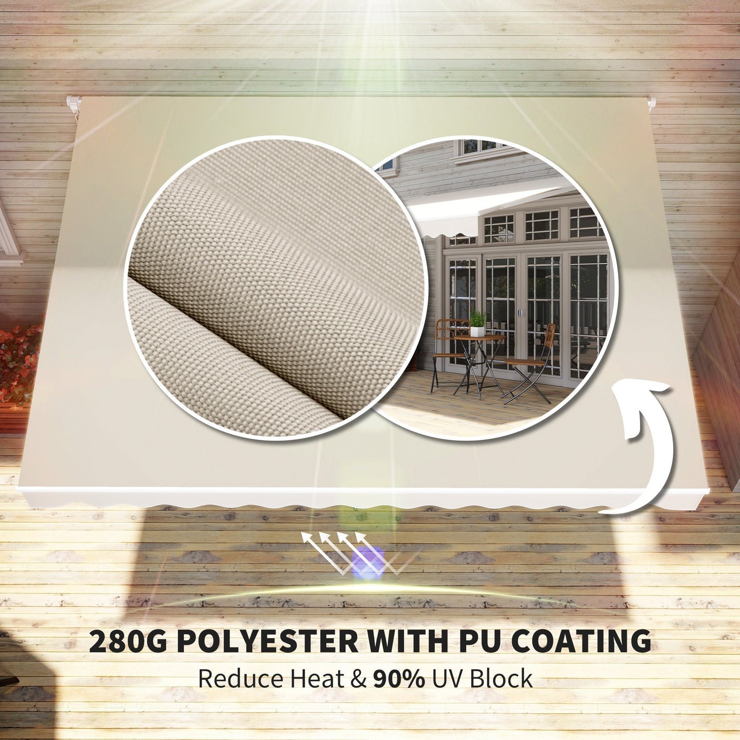 Outsunny 12' x 10' Retractable Patio Awning with Manual Crank, UV/Water-Resistant Fabric, Cream White - 840-207CW