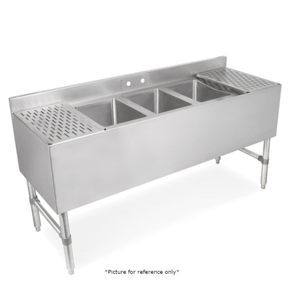 John Boos UBS3-1860-2D12 Slime Line 3-Compartment Underbar Sink - JBUBS318602D12