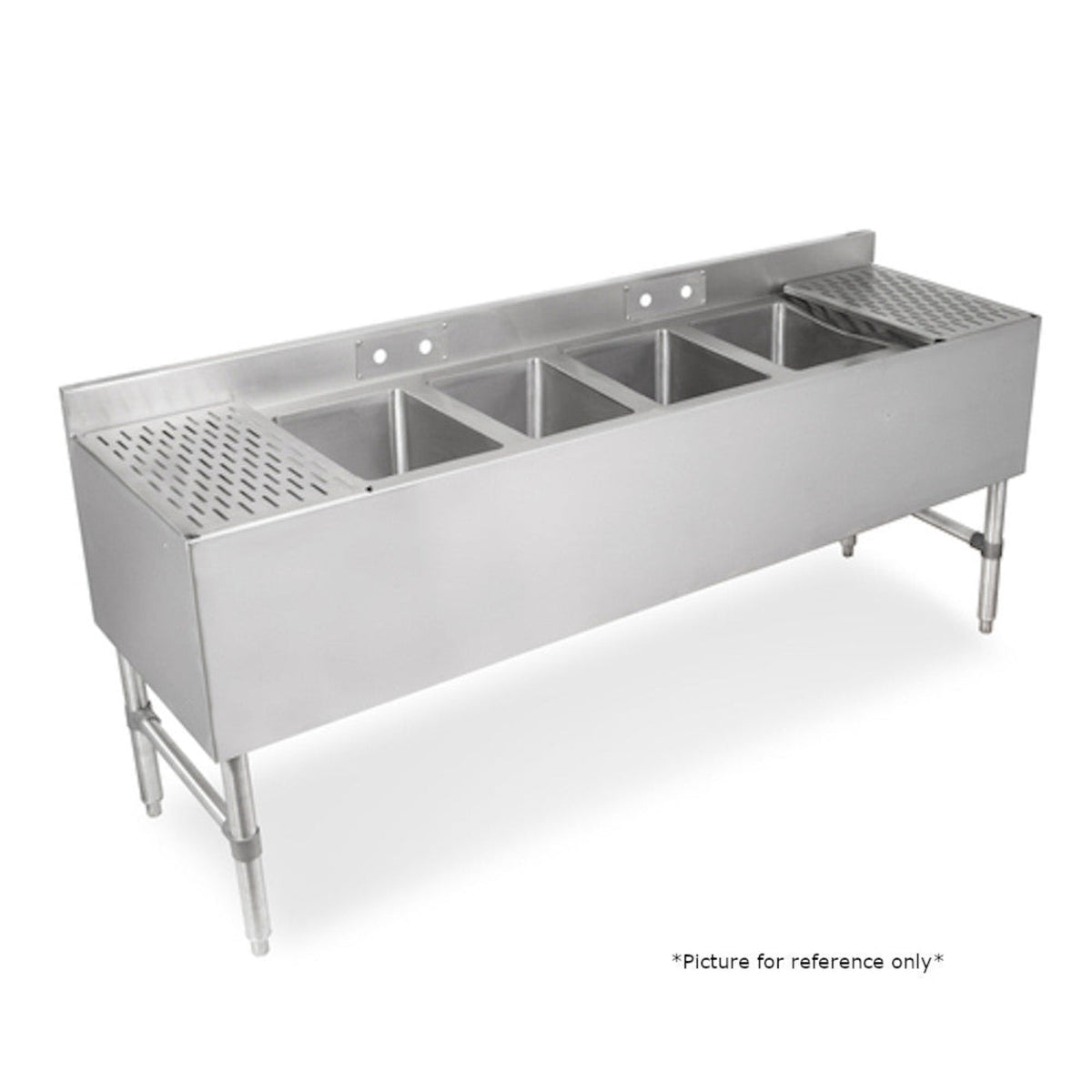 John Boos UBS4-1872-2D12 Slim Line 4-Compartment Underbar Sink - JBUBS418722D12