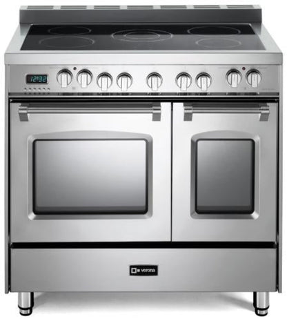 Verona - Prestige 36" Electric Glass Top Double Oven Range - 5 Elements - Stainless Steel, Matte Black, White - VPFSEE365DSS