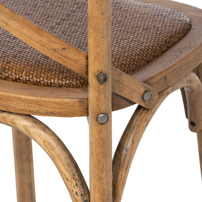 Park Hill Collection Wooden Cross Back Counter Stool - Rustic Aged Finish, Cane Woven Seat, Perfect for Farmhouse Decor - EFS81570