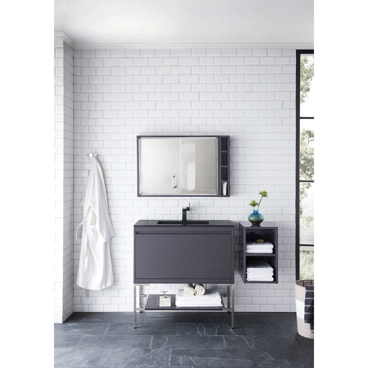 James Martin Vanities Milan 35.4" Square Cube Mirror - 803-M35.4-GW