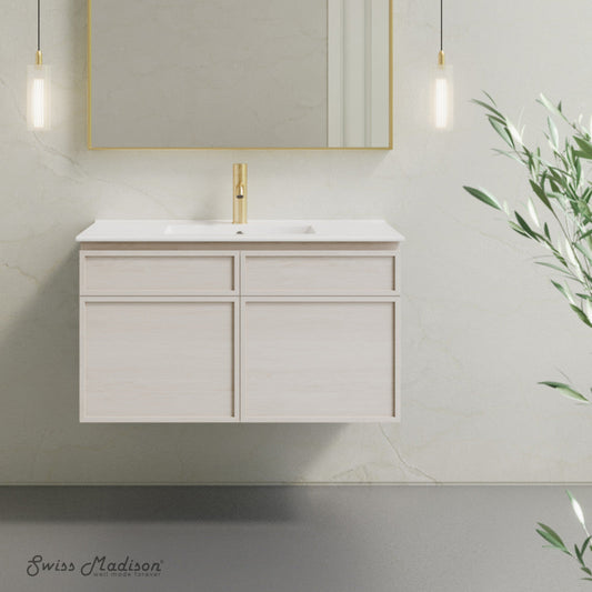 Swiss Madison St. Tropez 36" Wall-Mounted Bathroom Vanity in White Oak with Sink Top - SM-BV0829WO