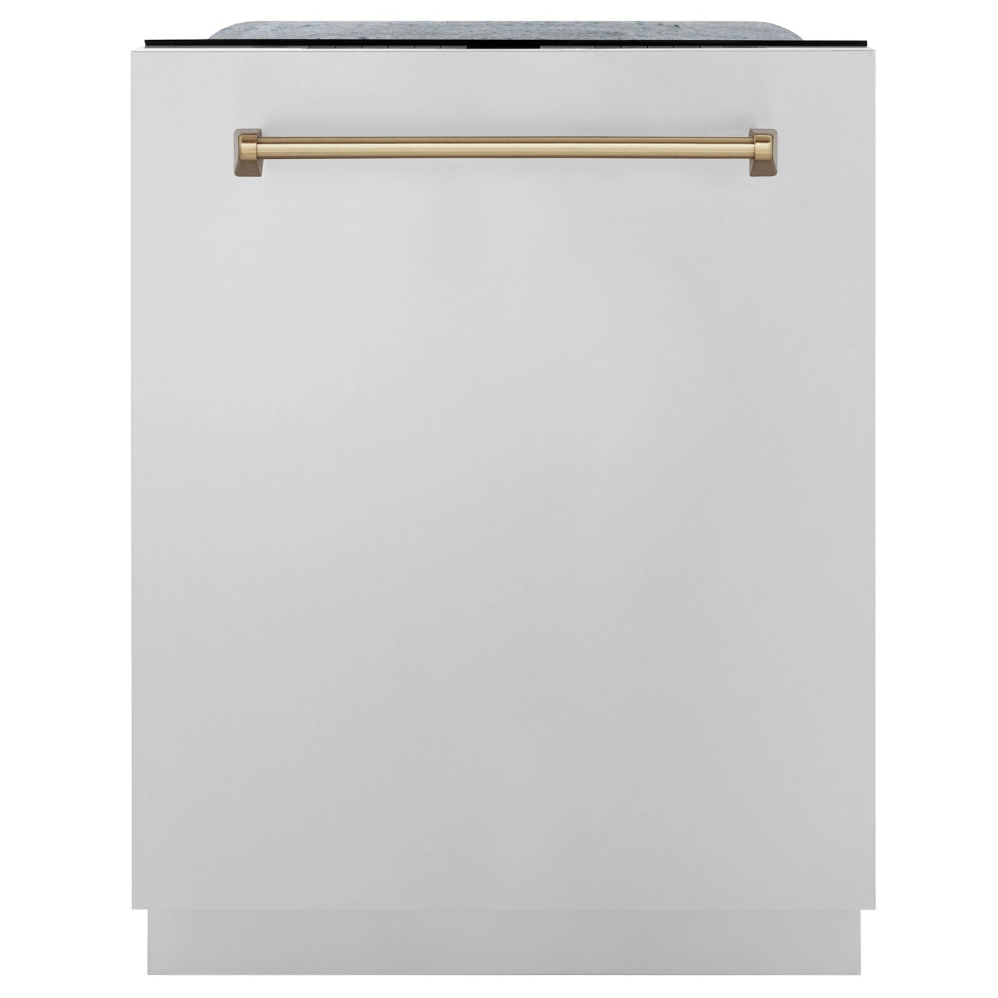 ZLINE Autograph Edition 4-Piece Appliance Package - 48-Inch Dual Fuel Range, Refrigerator, Wall Mounted Range Hood, & 24-Inch Tall Tub Dishwasher in Stainless Steel with Champagne Bronze Trim (4KAPR-RARHDWM48-CB)