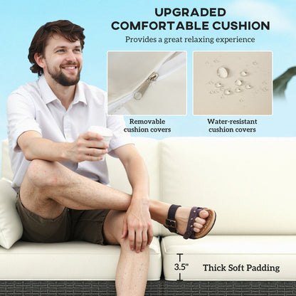 Outsunny 3-Seater PE Wicker Deep Seating Outdoor Sofa with Removable Cushions Cream White - 860-308V00CW
