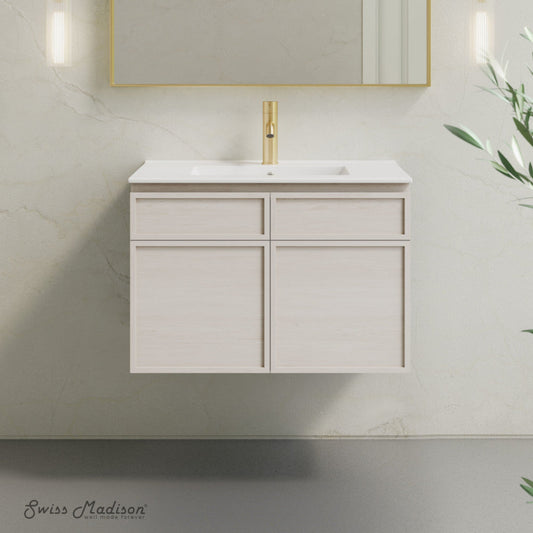 Swiss Madison St. Tropez 30" Wall-Mounted Bathroom Vanity in White Oak with Sink Top - SM-BV0825WO