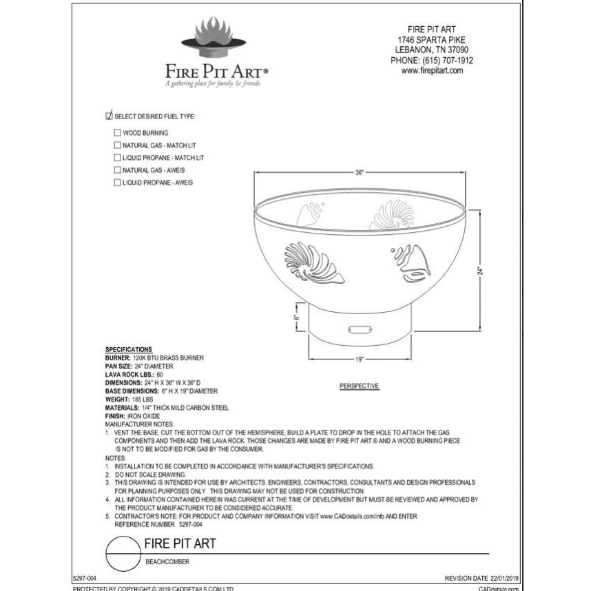 Beachcomber Fire Pit - Specifications