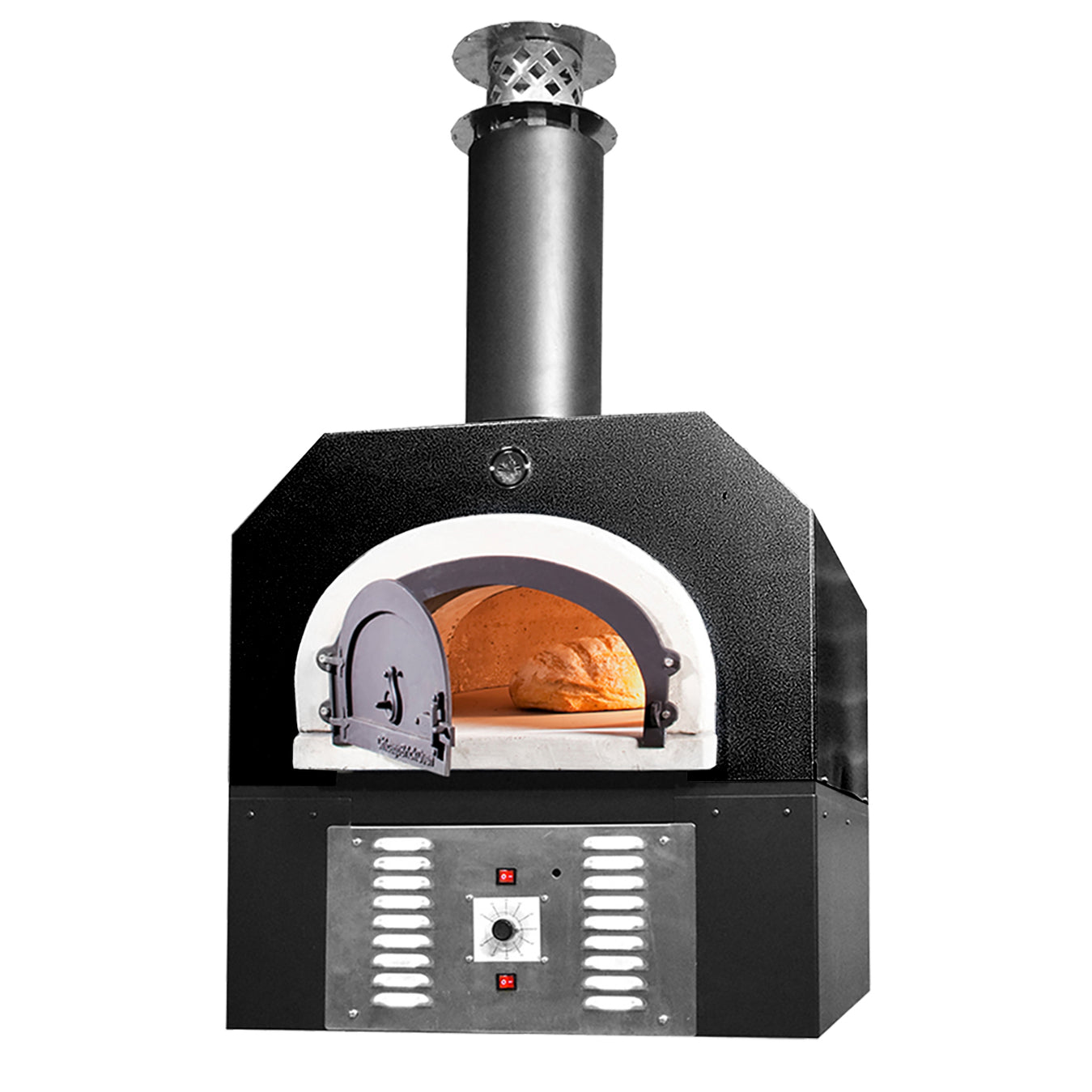 Chicago Brick Oven 750 Hybrid NAT Gas Countertop (Residential) Dual Fuel (Gas or Wood) - solar black, open oven