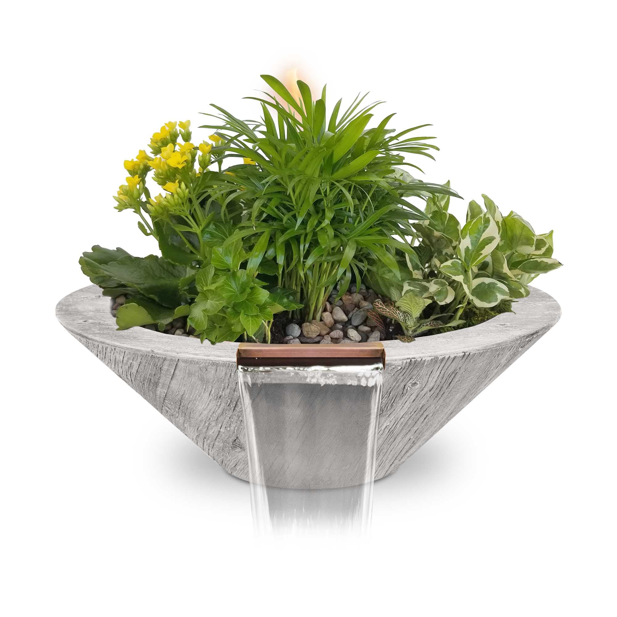 Cazo Planter & Water Bowl-Wood Grain Concrete Ivory