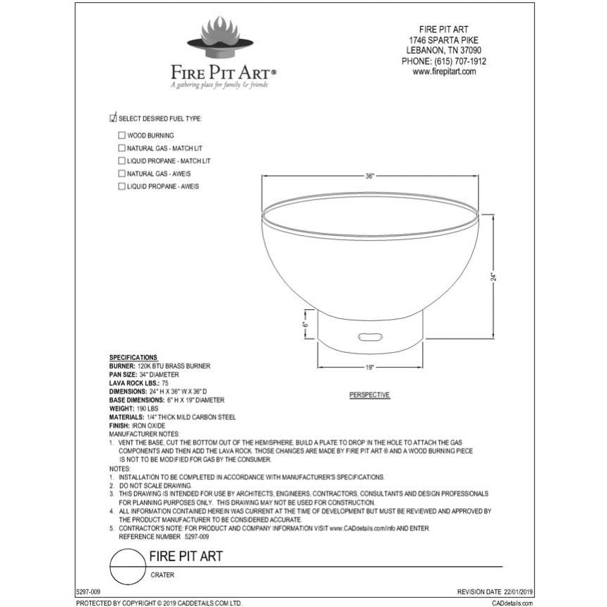 Crater Fire Pit Specifications