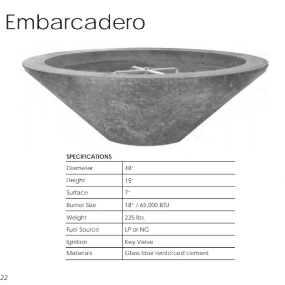 Embarcadero Fire Table Specs