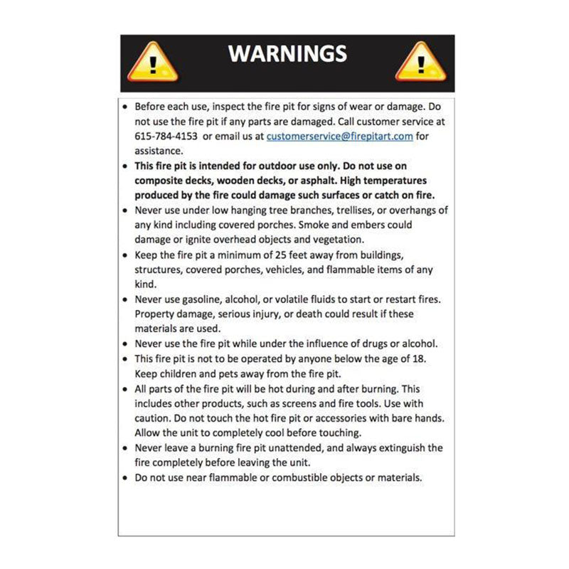 Fire Pit Art - Emperor Fire Pit - WARNING
