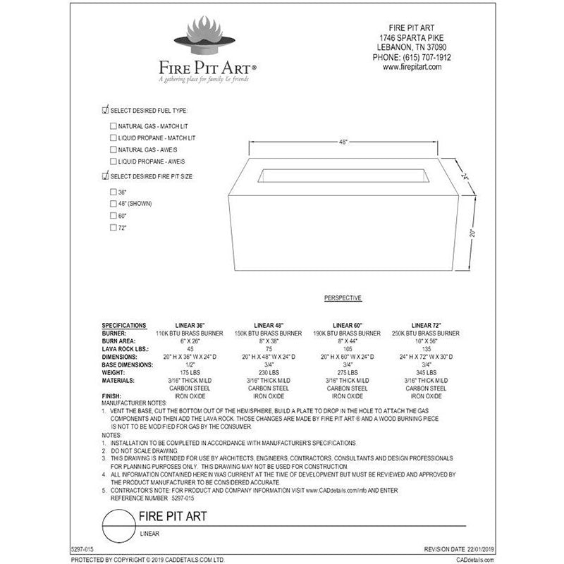 Fire Pit Art Linear 36 Fire Pit - CAD Specifications