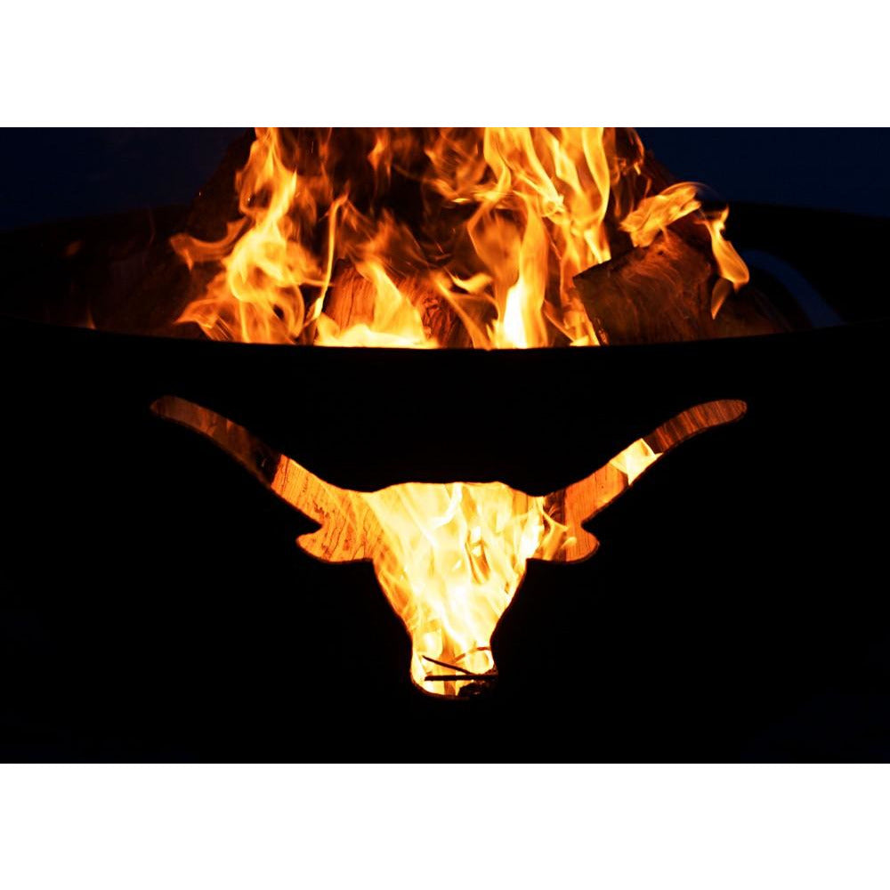 Long Horn Fire Pit close-up - with fire