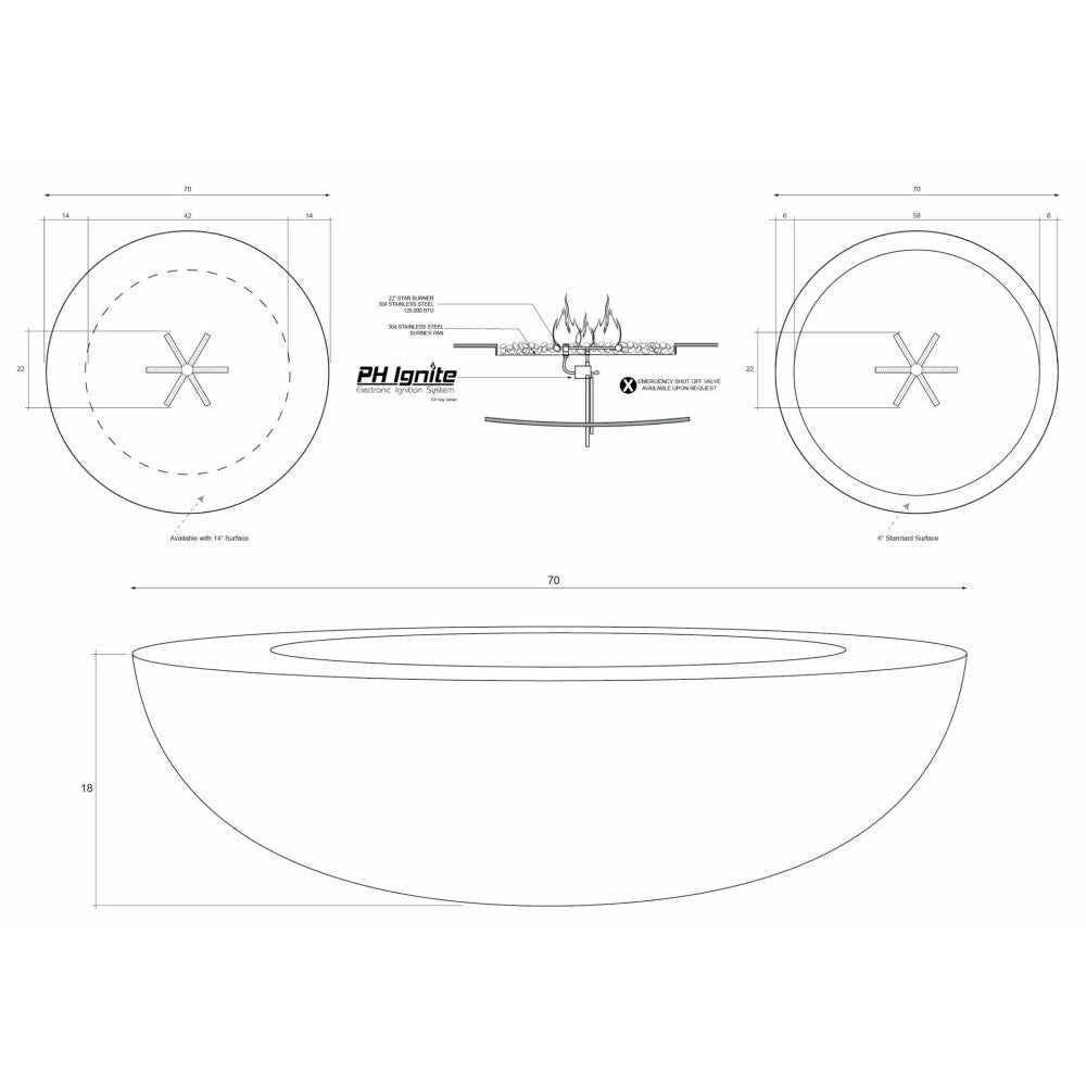 Moderno 70 Fire Bowl Diagram