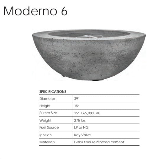 Moderno 6 Fire Bowl Specs