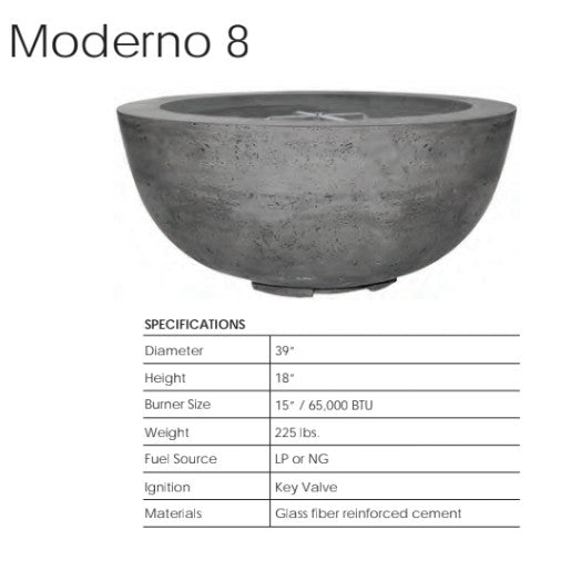 Moderno 8 Fire Bowl Specs