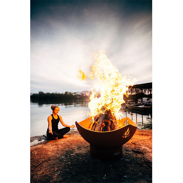 Fire Pit Art Namaste Fire Pit Burning with lady doing yoga