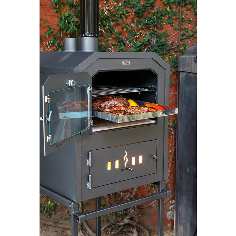  Nuke 60 Outdoor Pizza Oven - open with food angle 2