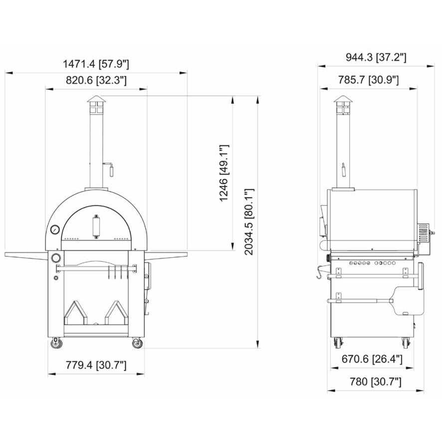 Pinnacolo Ibrido (Hybrid) Wood/Gas Outdoor Pizza Oven with Accessories