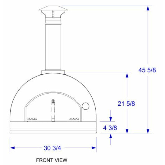 Solé Gourmet 32 Inch Italia Wood Fired Oven with Cart Front View Diagram