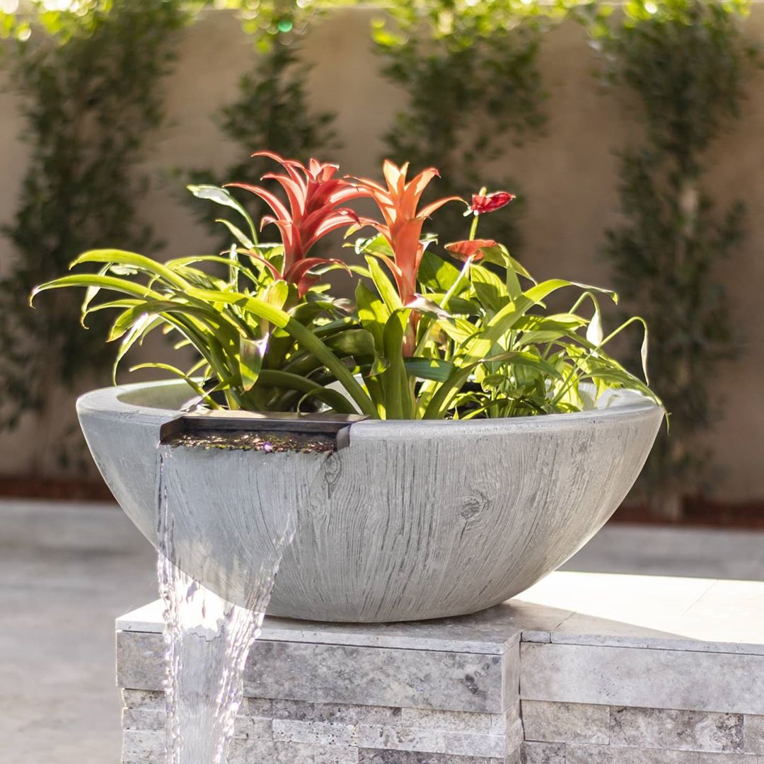 The Outdoor Plus Sedona Planter & Water Bowl-Wood Grain Concrete